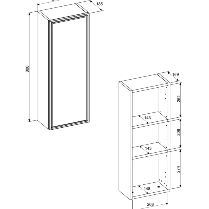 Pensile bagno sospeso 30x80h cm 1 anta noce Walnuts