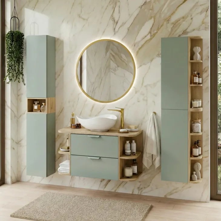 Pensile bagno sospeso 45x80h cm 1 anta verde salvia rovere Speranza