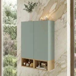 Pensile bagno sospeso 60x100h cm 2 ante verde salvia rovere Speranza
