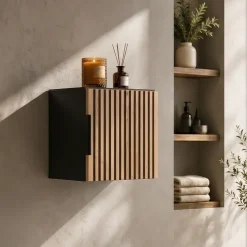 Pensile bagno sospeso 35x35h cm cannettato 1 anta quercia antracite Limpid