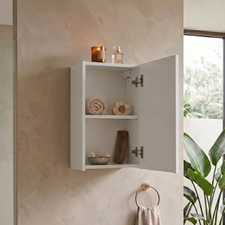 Pensile bagno sospeso 30x57h cm cannettato 1 anta bianco Cleany