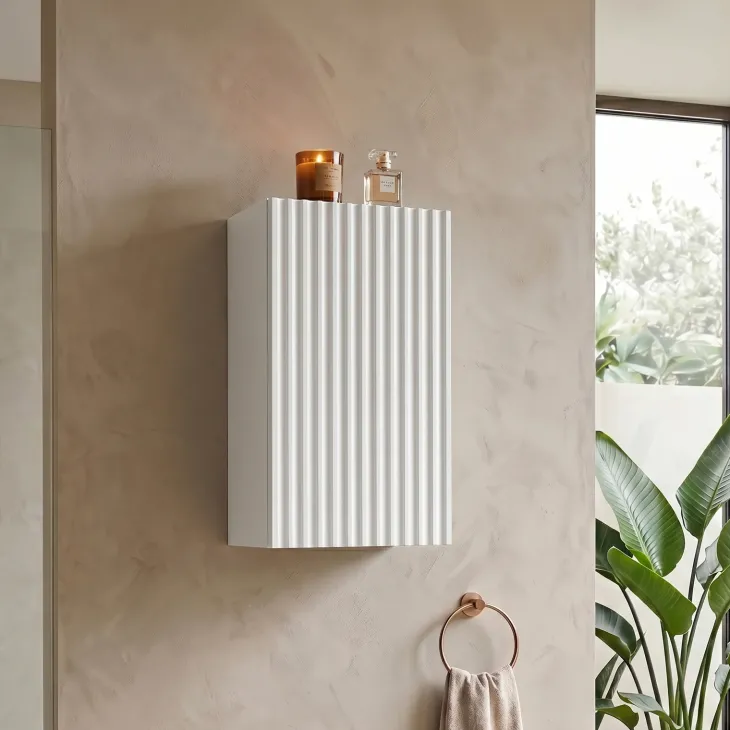Pensile bagno sospeso 30x57h cm cannettato 1 anta bianco Cleany