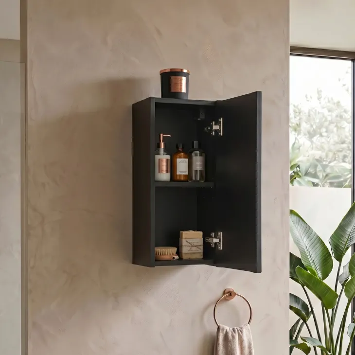 Pensile bagno sospeso 20x57h cm cannettato 1 anta nero Cleany