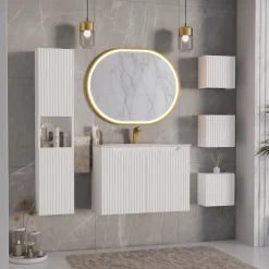 Pensile cubo bagno sospeso 30x30h cm cannettato 1 anta bianco Cleany