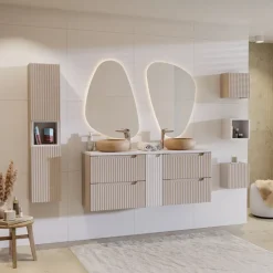 Pensile cubo bagno sospeso 30x30h cm cannettato 1 anta beige Cleany