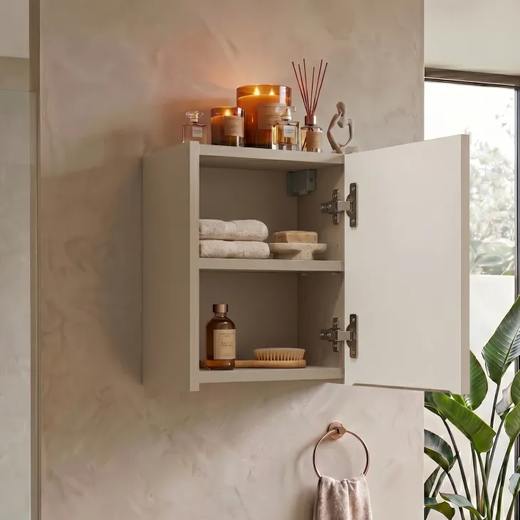 Pensile cubo bagno sospeso 30x30h cm cannettato 1 anta beige Cleany
