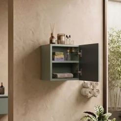 Pensile cubo bagno sospeso 30x30h cm cannettato 1 anta verde salvia Greeny