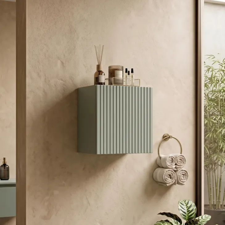 Pensile cubo bagno sospeso 30x30h cm cannettato 1 anta verde salvia Greeny