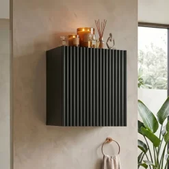 Pensile cubo bagno sospeso 30x30h cm cannettato 1 anta nero Cleany