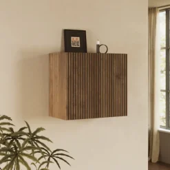 Pensile cubo cannettato 55x50h cm 1 anta reversibile rovere scuro Sunset Decor