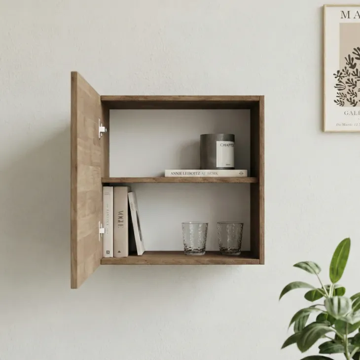 Pensile cubo cannettato 55x50h cm 1 anta reversibile rovere scuro Sunset Decor