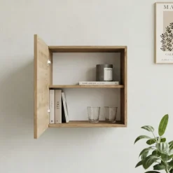 Pensile cubo cannettato 55x50h cm 1 anta reversibile rovere chiaro Sunset Decor