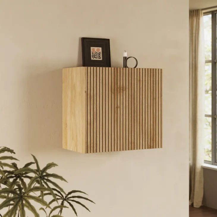 Pensile cubo cannettato 55x50h cm 1 anta reversibile rovere chiaro Sunset Decor