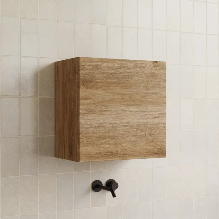 Pensile cubo sospeso bagno 55x50h cm 1 anta reversibile rovere chiaro Sunset