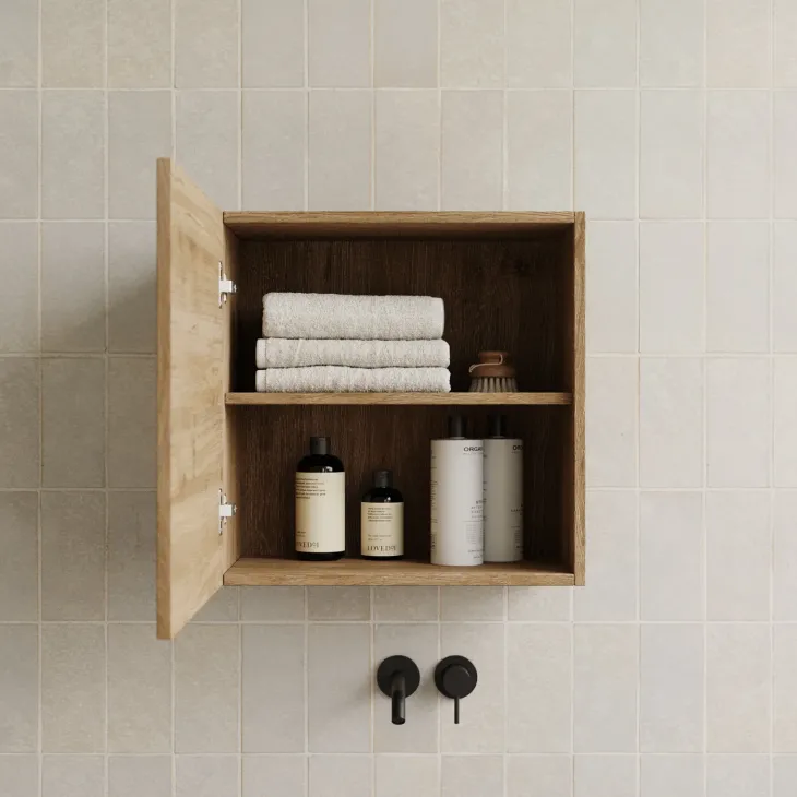 Pensile cubo sospeso bagno 55x50h cm 1 anta reversibile rovere chiaro Sunset