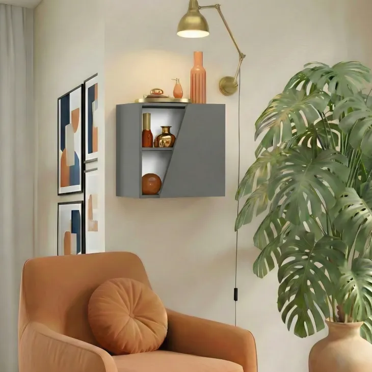 Pensile cubo sospeso 55x50cm 1 anta taglio obliquo reversibile grigio scuro Sunset