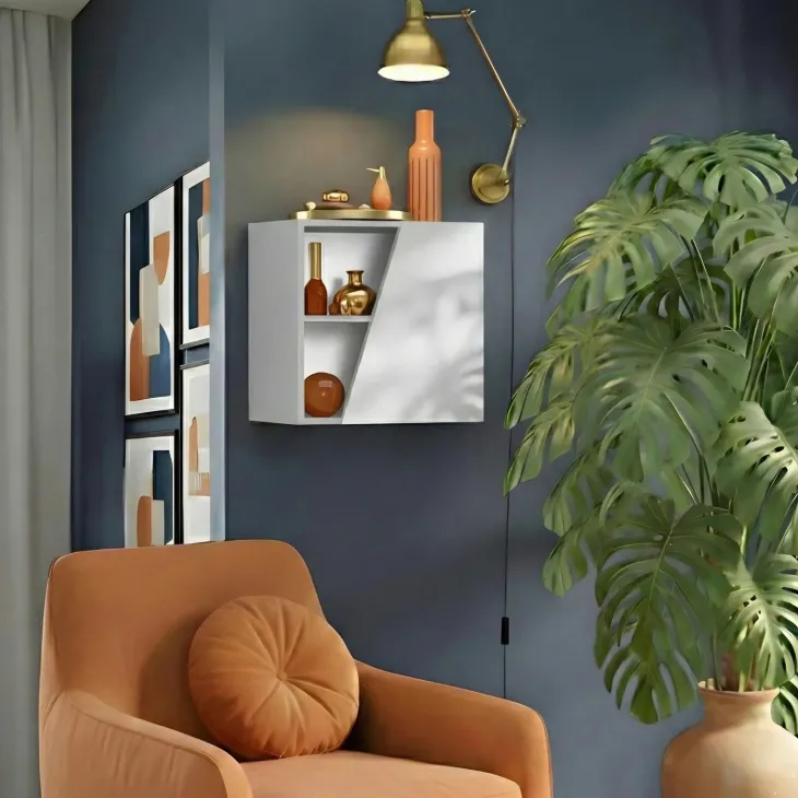 Pensile cubo sospeso 55x50cm 1 anta taglio obliquo reversibile grigio chiaro Sunset