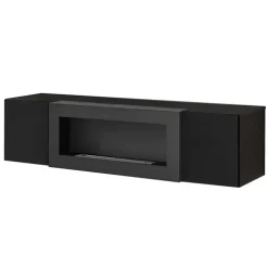 Pensile sospeso con biocamino 160x40h cm nero opaco e lucido Ignis 1 Gihome®