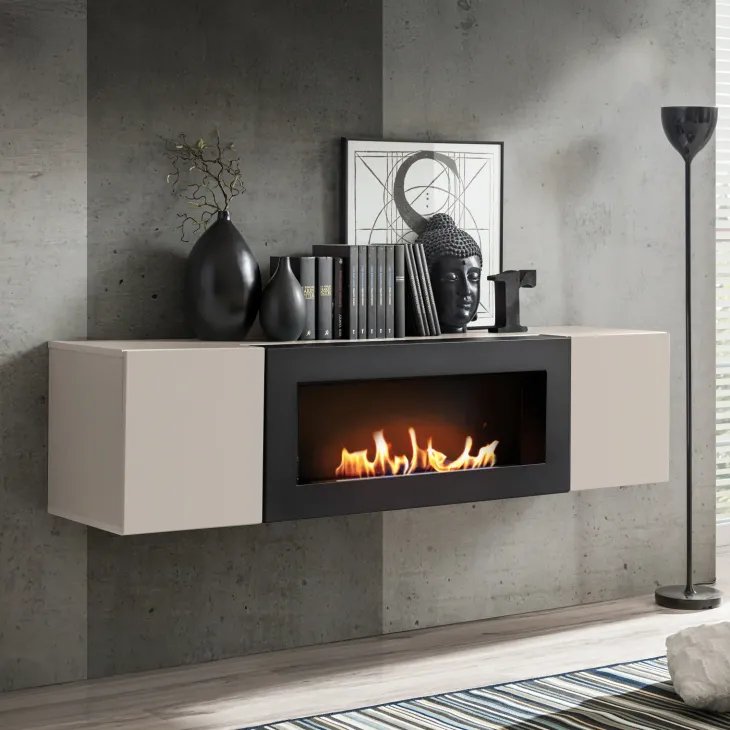 Pensile sospeso con biocamino 160x40h cm beige cashmere Ignis 1 Gihome®