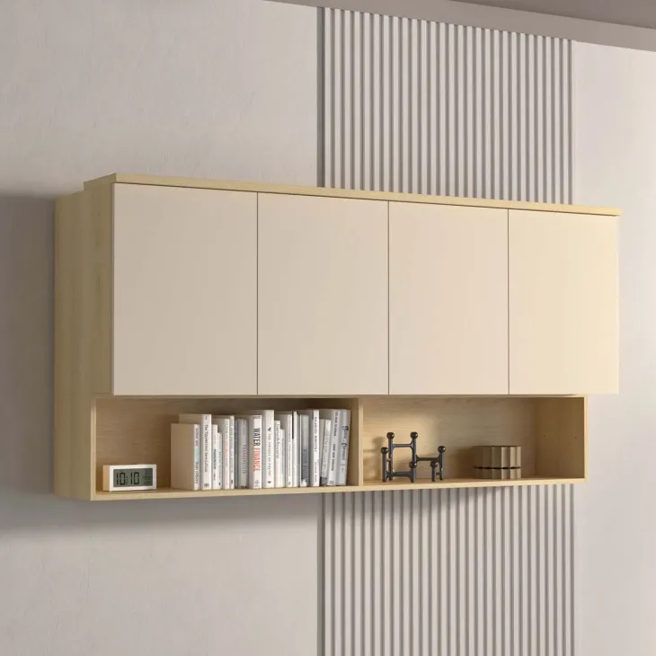 Pensile sospeso 168x83h cm 4 ante reversibili beige cashmere rovere Elvira