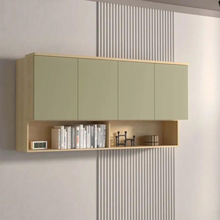 Pensile sospeso 168x83h cm 4 ante reversibili verde salvia rovere Elvira