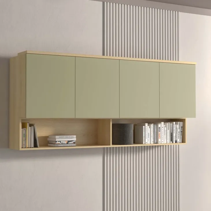 Pensile sospeso 186x83h cm 4 ante reversibili verde salvia rovere Elvira