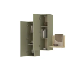 Pensile 152x142h cm per parete attrezzata con mensola verde salvia rovere Megan Gihome®
