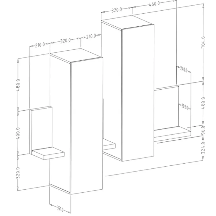 Pensile 152x142h cm per parete attrezzata con mensola antracite spatolato noce Megan Gihome®