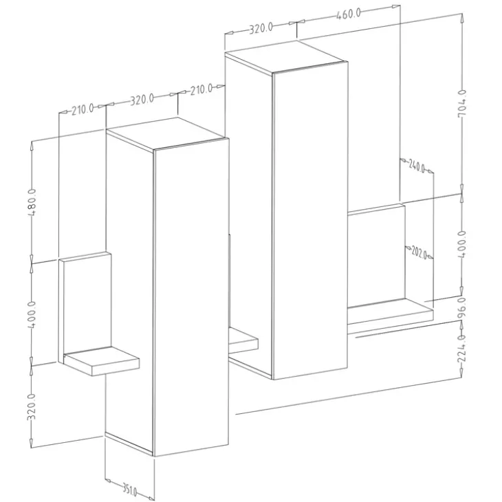 Pensile 152x142h cm per parete attrezzata con mensola nero opaco Megan Gihome®