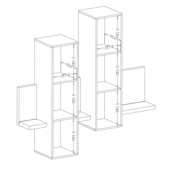 Pensile 152x142h cm per parete attrezzata con mensola nero opaco Megan Gihome®