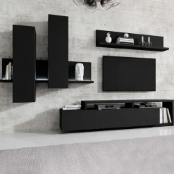 Pensile 152x142h cm per parete attrezzata con mensola nero opaco Megan Gihome®