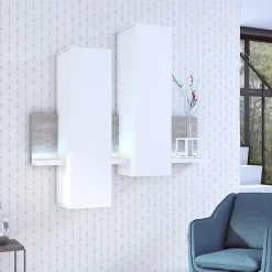 Pensile 152x142h h cm per parete attrezzata con mensola bianco opaco cemento Megan Gihome®