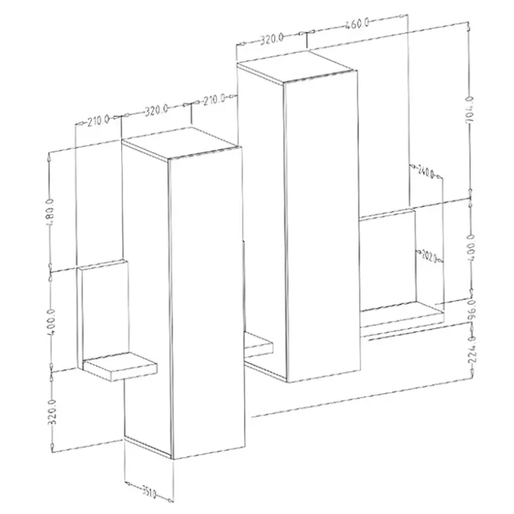 Pensile 152x142h h cm per parete attrezzata con mensola bianco opaco cemento Megan Gihome®