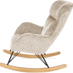 Poltrona a dondolo imbottita in tessuto beige Isla