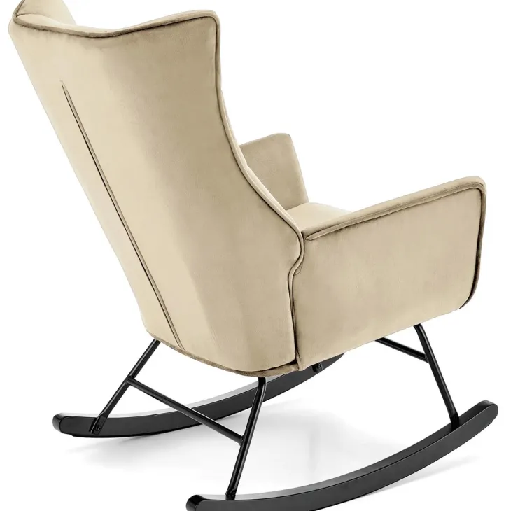 Poltrona a dondolo relax imbottita in velluto beige Nanna