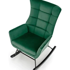 Poltrona a dondolo relax imbottita in velluto verde scuro Nanna