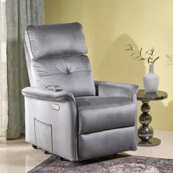 Poltrona alzapersona reclinabile elettrica massaggiante con USB in velluto grigio Nyx