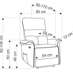 Poltrona alzapersona reclinabile elettrica massaggiante con USB in velluto grigio Nyx