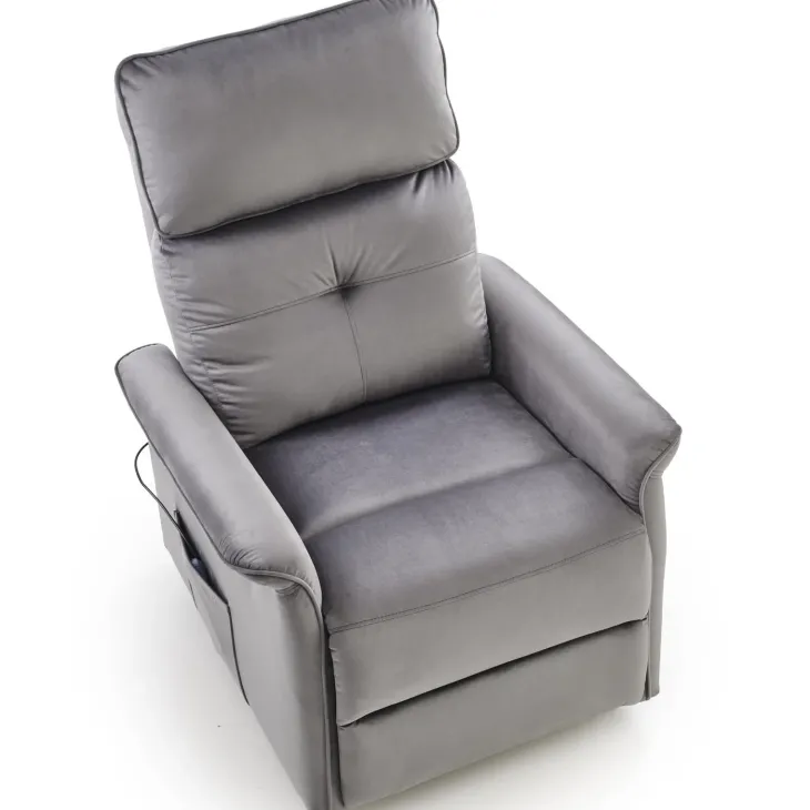 Poltrona alzapersona reclinabile elettrica massaggiante con USB in velluto grigio Nyx