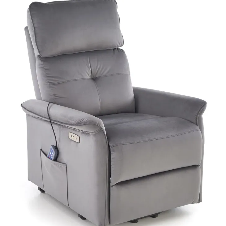 Poltrona alzapersona reclinabile elettrica massaggiante con USB in velluto grigio Nyx