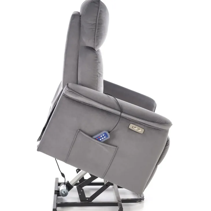 Poltrona alzapersona reclinabile elettrica massaggiante con USB in velluto grigio Nyx