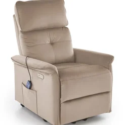 Poltrona alzapersona reclinabile elettrica massaggiante con USB in velluto beige Nyx