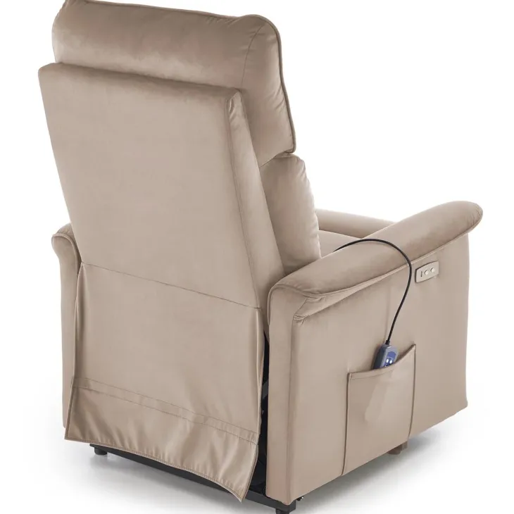 Poltrona alzapersona reclinabile elettrica massaggiante con USB in velluto beige Nyx