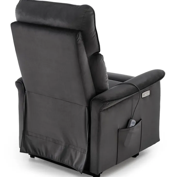 Poltrona alzapersona reclinabile elettrica massaggiante con USB in velluto nero Nyx