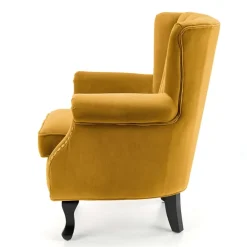 Poltrona classica relax imbottita in velluto senape Mazia