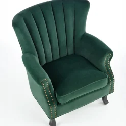 Poltrona classica relax imbottita in velluto verde scuro Mazia