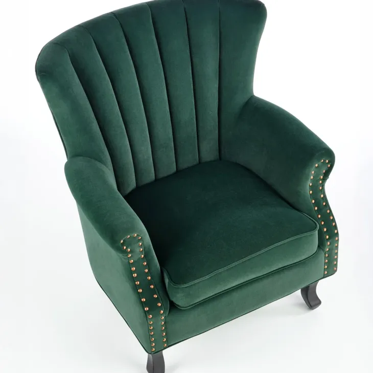 Poltrona classica relax imbottita in velluto verde scuro Mazia
