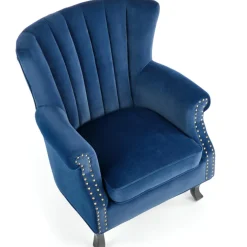 Poltrona classica relax imbottita in velluto blu Mazia
