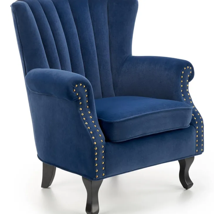 Poltrona classica relax imbottita in velluto blu Mazia