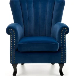 Poltrona classica relax imbottita in velluto blu Mazia